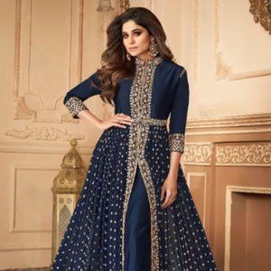 Lavish Navy Blue Designer Slit Anarkali Gown